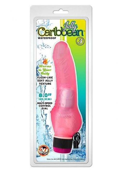Jelly Caribbean Number 3 Jelly Realistic Vibrator With Clit Stimulator Waterproof Pink 8 Inch