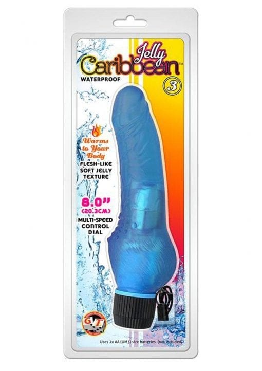 Jelly Caribbean Number 3 Jelly Realistic Vibrator With Clit Stimulator Waterproof Blue 8 Inch