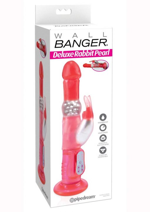 Rabbit Pearl Deluxe Rotating Wall Bangers Suction Vibe Waterproof 10.5 Inch Pink