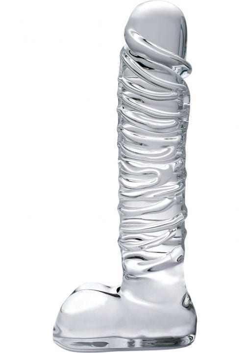 Icicles No 63 Textured Glass Dildo With Balls Clear 8.5 Inch