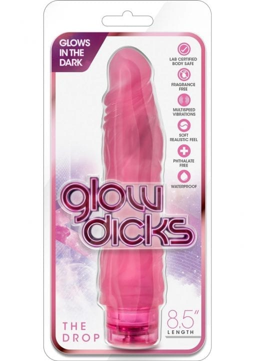 Glow Dicks The Drop Vibrating Dildo 8.5in - Pink