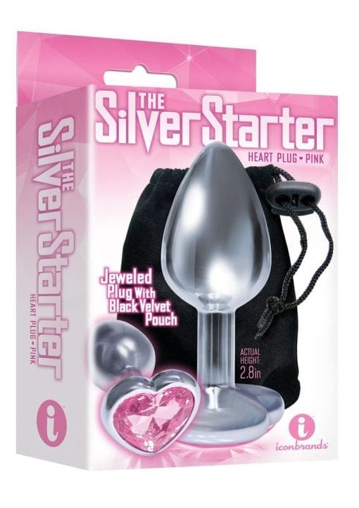 The Silver Starter Jeweled Hearts Plug Stainless Steel Pink 2.8 Inch