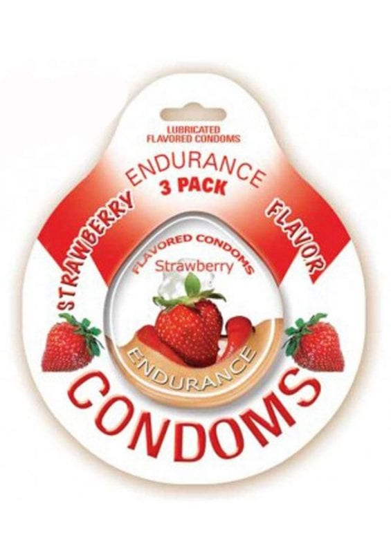 Lubricated Flavored Endurance Condoms 3 Per Pack Strawberry