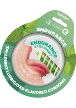 Lubricated Flavored Endurance Condoms 3 Per Pack Spearmint