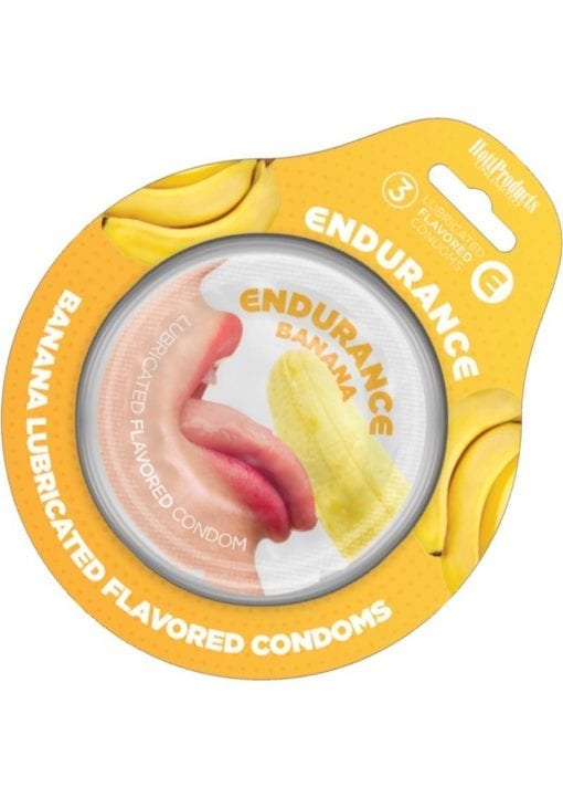 Lubricated Flavored Endurance Condoms 3 Per Pack Banana