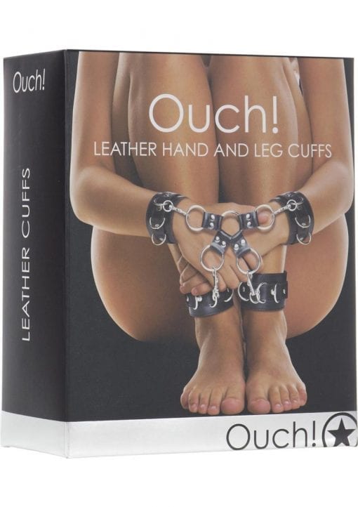 Ouch! Leather Hand And Leg Cuff - Black/Silver