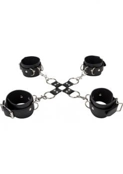 Ouch! Leather Hand And Leg Cuff - Black/Silver