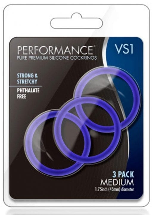 Performance VS1 Pure Premium Silicone Cock Rings (3 Pack) - Medium - Indigo