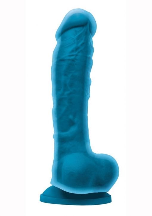 Colours Dual Density 8in Silicone Suction Cup Dildo With Balls - Blue