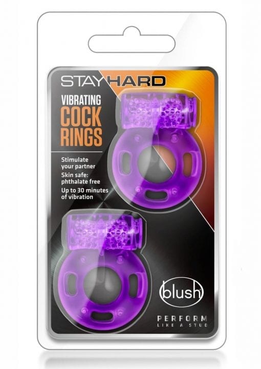 Stay Hard Vibrating Cock Rings Disposable Purple 2 Each Per Pack