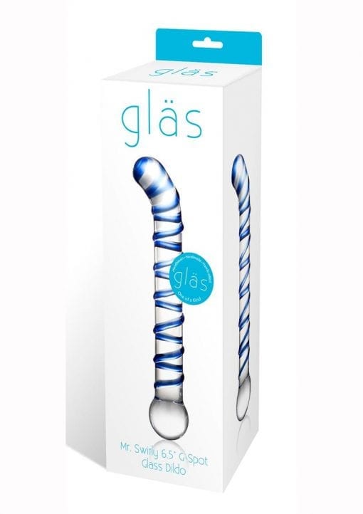Glas Mr. Swirly G-Spot Glass Dildo 6.5in - Clear/Blue