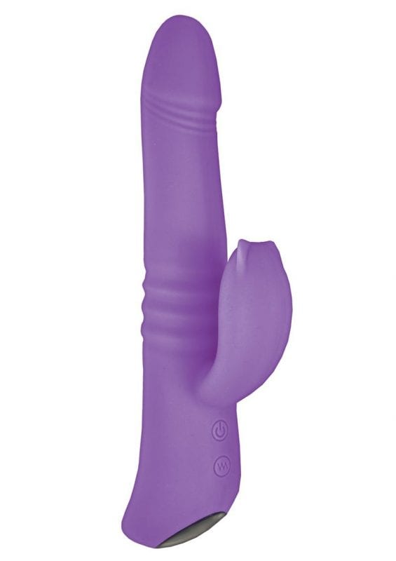 Devine Vibes Heat Up Dynamic Stroker Rechargeable Silicone Thrusting Vibrator - Purple