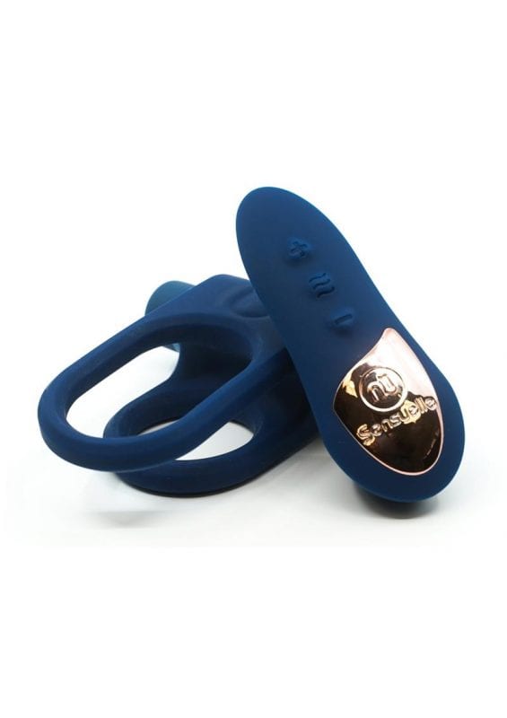 Nu Sensuelle Silicone Bullet Ring XLR8 Rechargeable Vibrating Cock Ring with Remote Control - Navy Blue