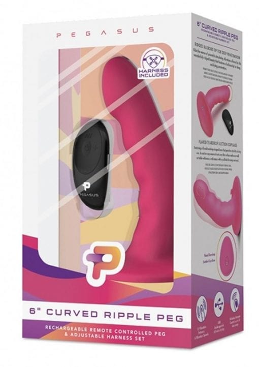 Pegasus Curved Ripple Peg Rechargeable Dildo 6 in With Remote Control - Pink