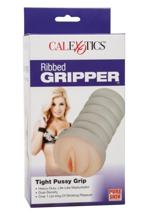Ribbed Gripper Dual Density Textured Masturbator - Pussy - Vanilla
