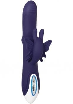 Put A Ring On It Rechargeable Silicone Vibrator With Sliding Shaft Ring - Purple