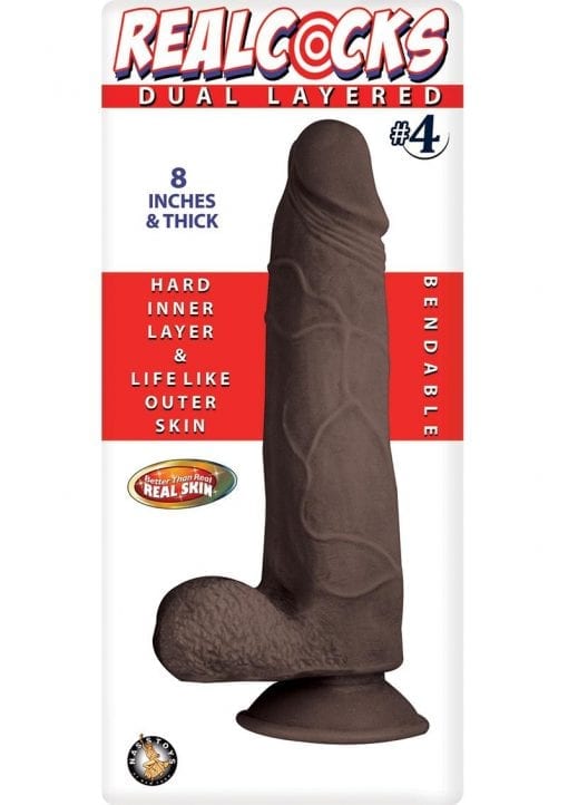 Realcocks Dual Layered 04 Bendable Thick Dildo 8in - Chocolate