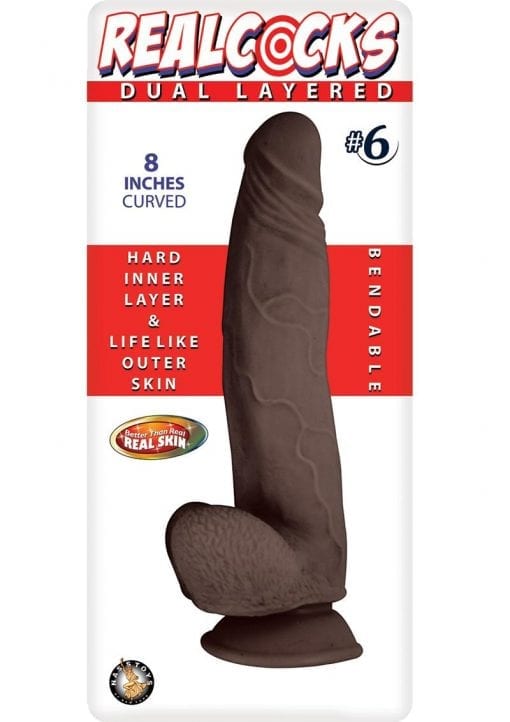 Realcocks Dual Layered 06 Bendable Dildo Curved 8in - Chcocolate