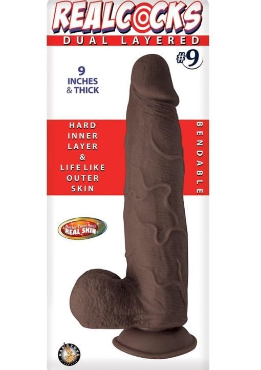 Realcocks Dual Layered 09 Bendable Thick Dildo 9in - Chocolate