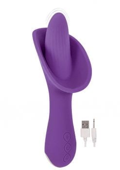 Devine Vibes Vibro Tongue Clit Hugger Rechargeable Silicone Vibrator - Purple