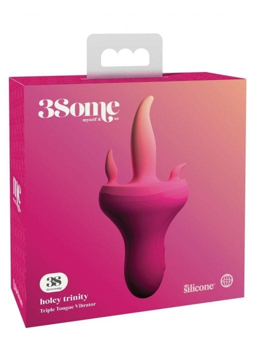 Threesome Holey Trinity Triple Tongue Vibrator Multi Speed Rechargeable - Pink