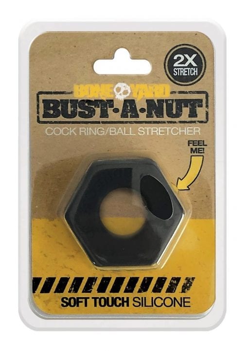 Boneyard Bust A Nut 2X Stretch Silicone Cock Ring Ball Stretcher - Black