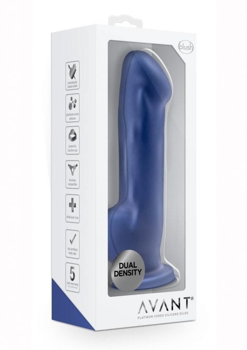 Avant D8 Ergo Silicone Dildo With Suction Cup 7.5in - Indigo