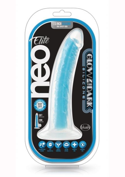 Neo Elite Glow in the Dark Dildo 7.5in - Blue