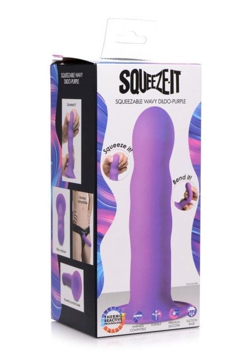 Squeeze-It Squeezable Wavy Silicone Dildo 7.3in - Purple