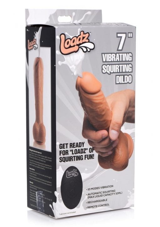 Loadz Vibrating Squirting Dildo with Remote Control 7in - Caramel