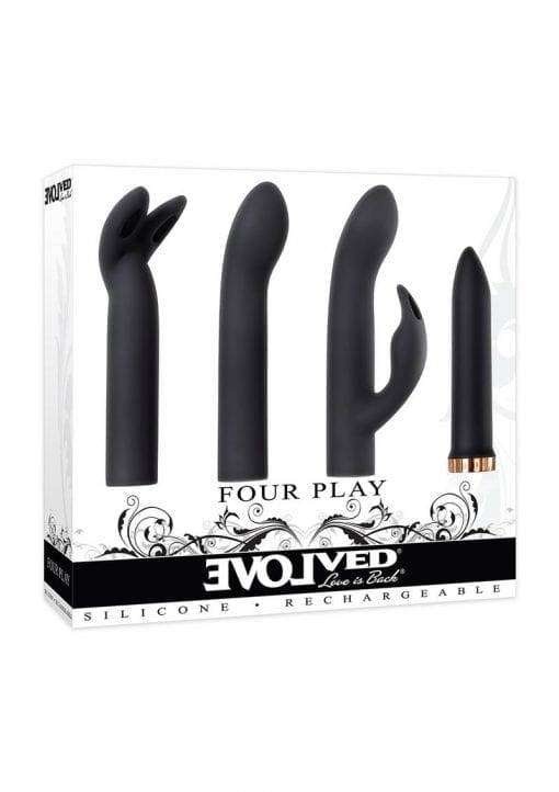 Four Play Rechargeable Bullet With 3 Silicone Sleeves Kit - Black