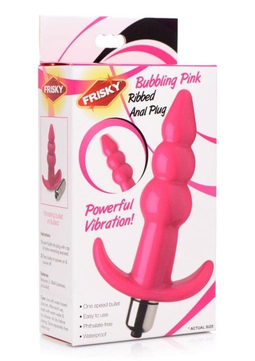 Frisky Bubbling Pink Ribbed Anal Plug - Pink