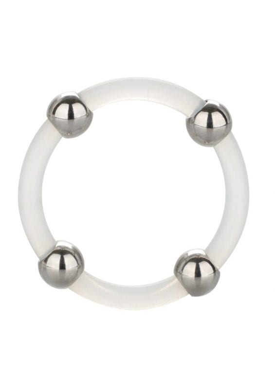 Steel Beaded Silicone Cock Ring - Large - Clear