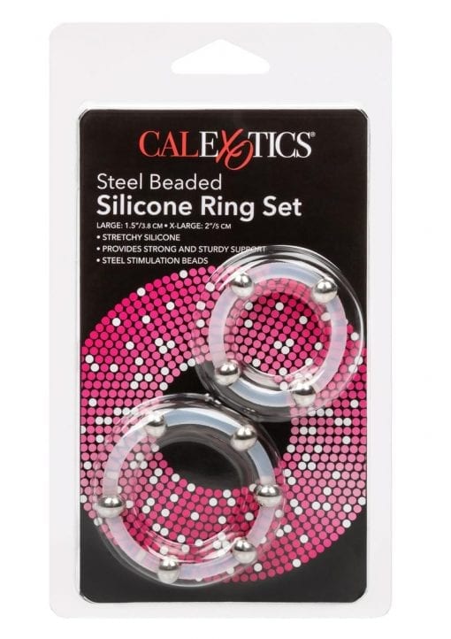 Steel Beaded Silicone Ring Set (2 Per Set) -Large/X-Large - Clear