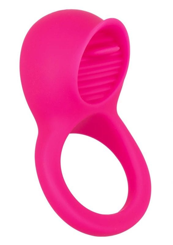 Silicone Vibrating Teasing Tongue Enhancer Cock Ring - Pink