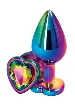 Rear Assets Multicolor Heart Anal Plug - Medium - Rainbow