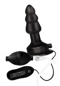 Lux Fetish Inflatable Vibrating Butt Plug With Suction Base And Remote Control 4in - Black