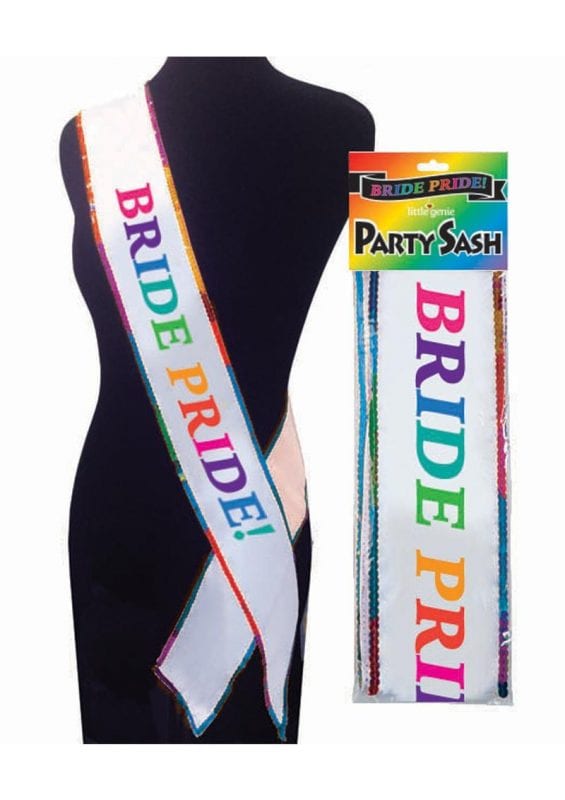 Bride Pride Party Sash - White/Rainbow