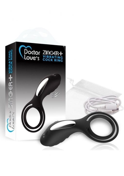 Doctor Loves Zinger Plus Slicone Rechargeable Vibrating Cock Ring - Black