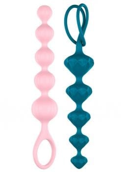 Satisfyer Love Beads Silicone Anal Beads Pink And Blue 2 Each Per Set