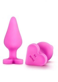 Play with Me Naughty Candy Heart Be Mine Silicone Butt Plug - Pink