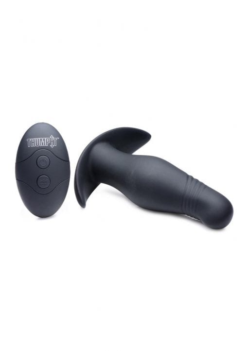 Thump-It Rippled Rechargeable Silicone Thumping Anal Plug with Remote Control - Black