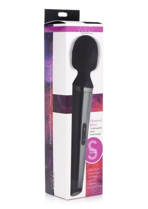 Wand Essentials Diamond Head Rechargeable Silicone Wand Massager - Black