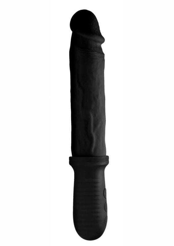 Master Series 8x Auto Pounder Rechargeable Silicone Vibrating andamp; Thrusting Dildo With Handle 10in - Black