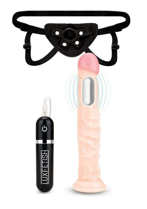 Lux Fetish Realistic Vibe Dildo With Harness Remote Control 8.5 Inches Flesh