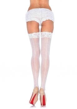 Leg Avenue Sheer Stocking With Back Seam and Lace Top - OS - White