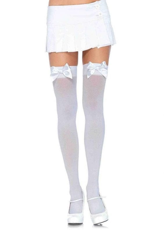 Leg Avenue Nylon Over the Knee With Bow - OS - White