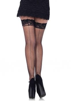 Leg Avenue Spandex Fishnet Thigh High With Backseam And Stay Up Silicone Lace Top - Plus Size - Black