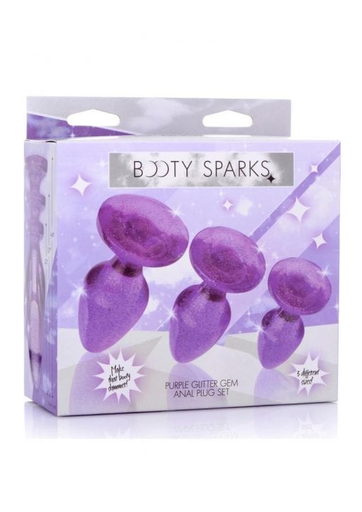 Booty Sparks Glitter Gem Anal Plug Set (3 pieces) - S/M/L - Purple