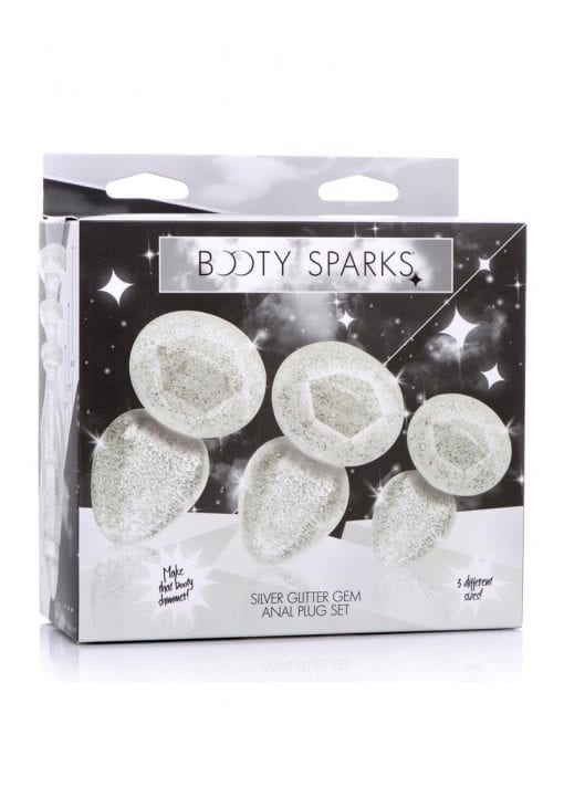 Booty Sparks Glitter Gem Anal Plug Set (3 pieces) - S/M/L - Silver